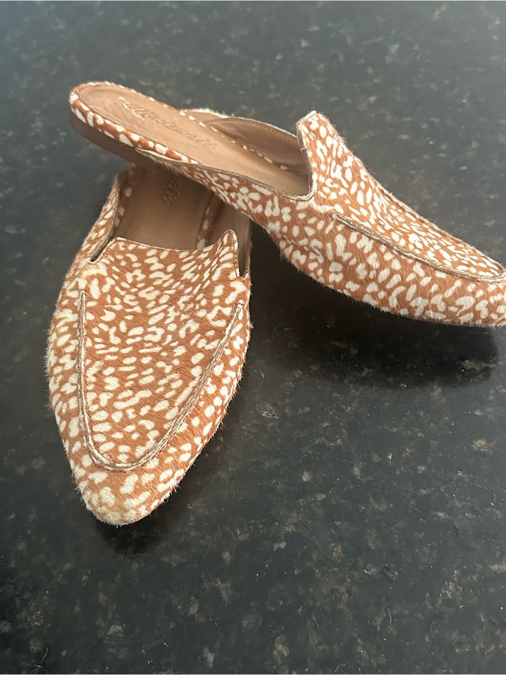 Madewell Brown & White Patterned Mule Loafers